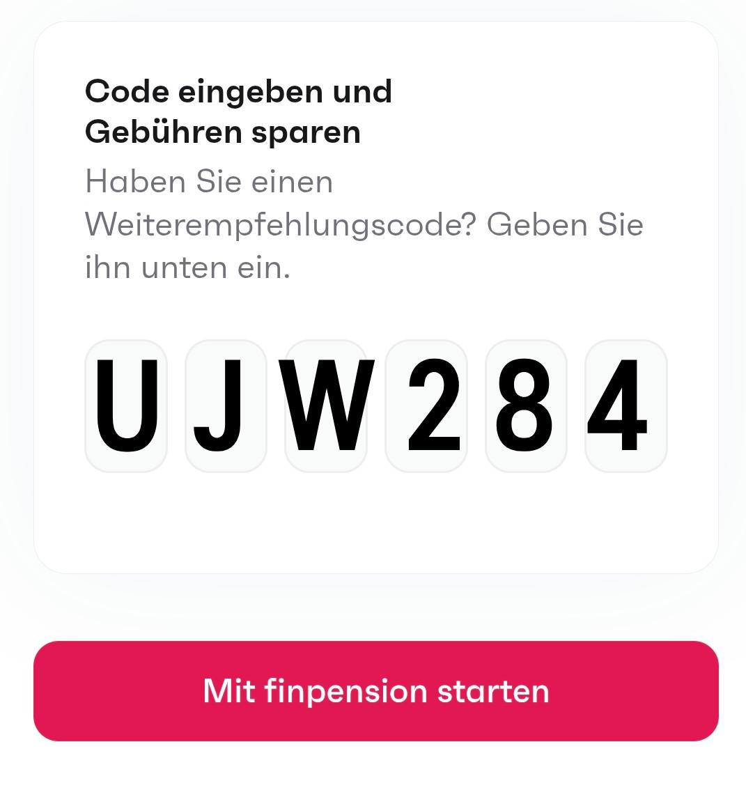 Finpension App Empfehlungscode Eingabefeld